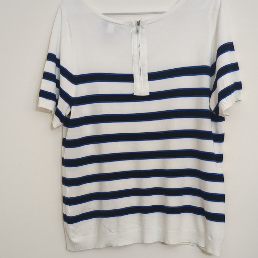 Lane Bryant White and Blue Boxy Short Sleeve Sweater Size 16 - Picture 3 of 5